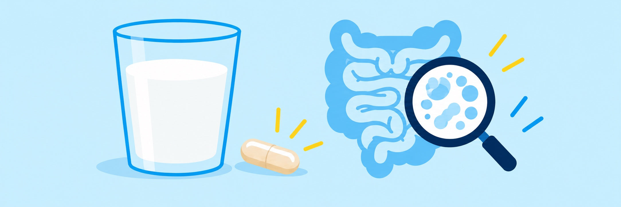 Milk, capsule, and digestive science illustration