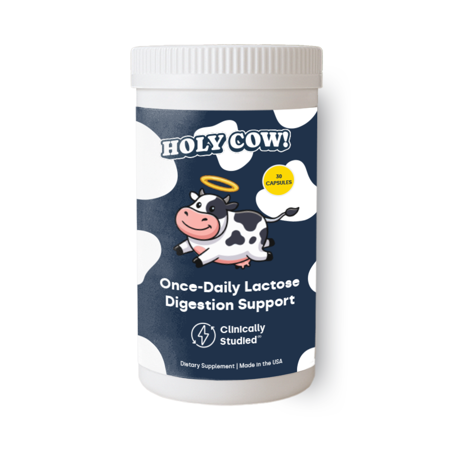 Holy Cow once-daily lactose digestion support bottle
