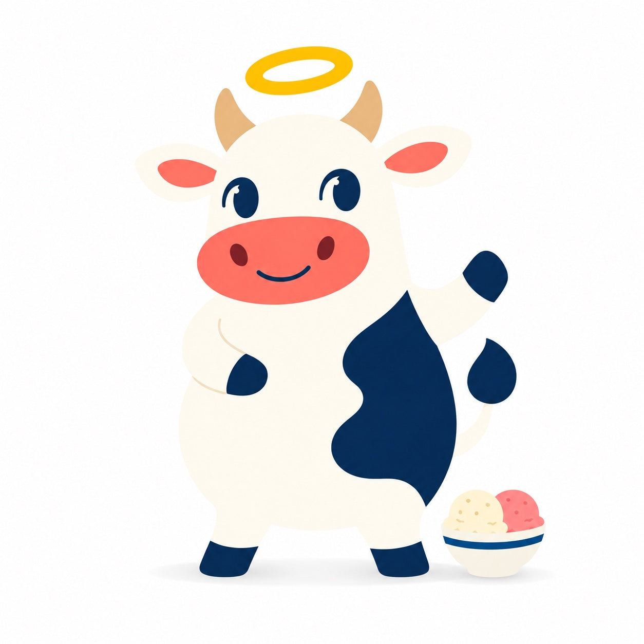 Holy Cow mascot with a bowl of ice cream